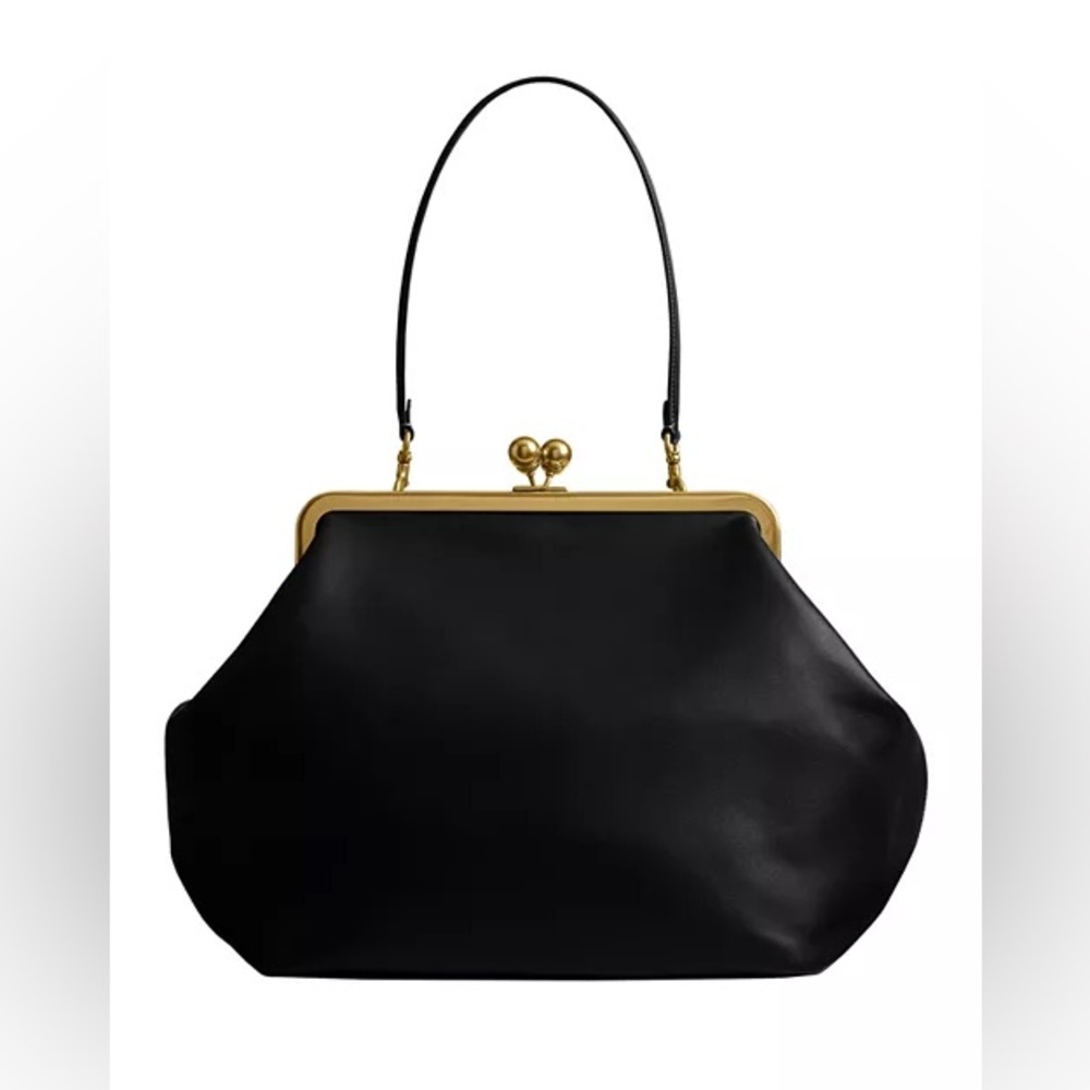 Coach Large Leather Kisslock Frame Bag Purse Black NEW Oversized Clutch - Picture 11 of 16